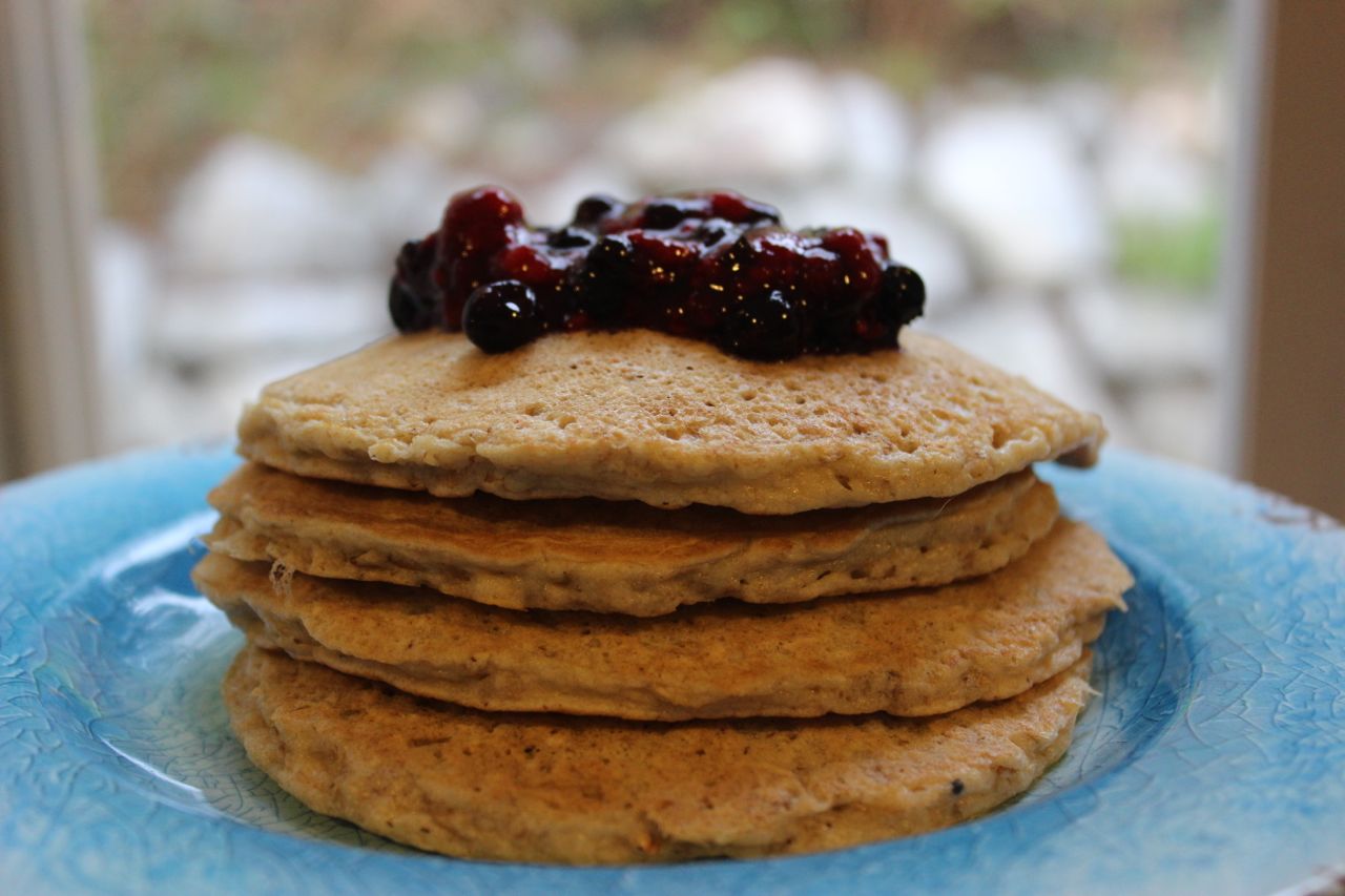 recipepic large pancakes berries blue plate