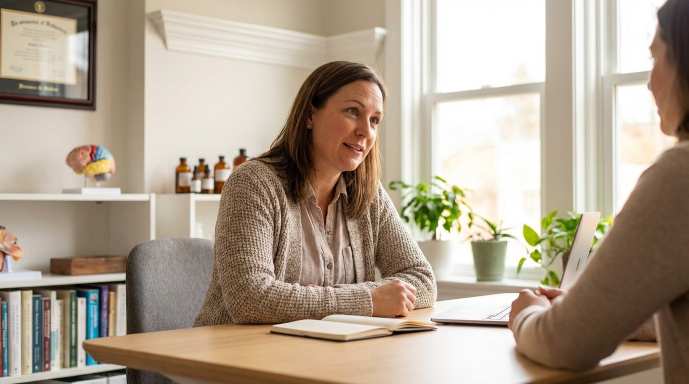 holistic nutritionist with client in office nutraphoria