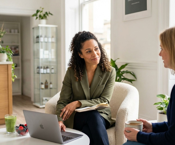 woman health coach in a clinic with a client