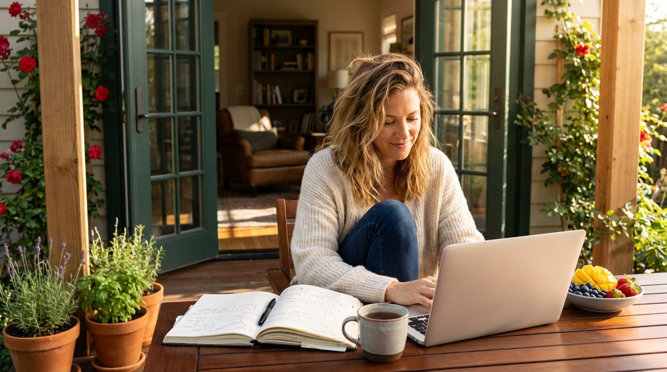 woman studying holistic nutrition outside