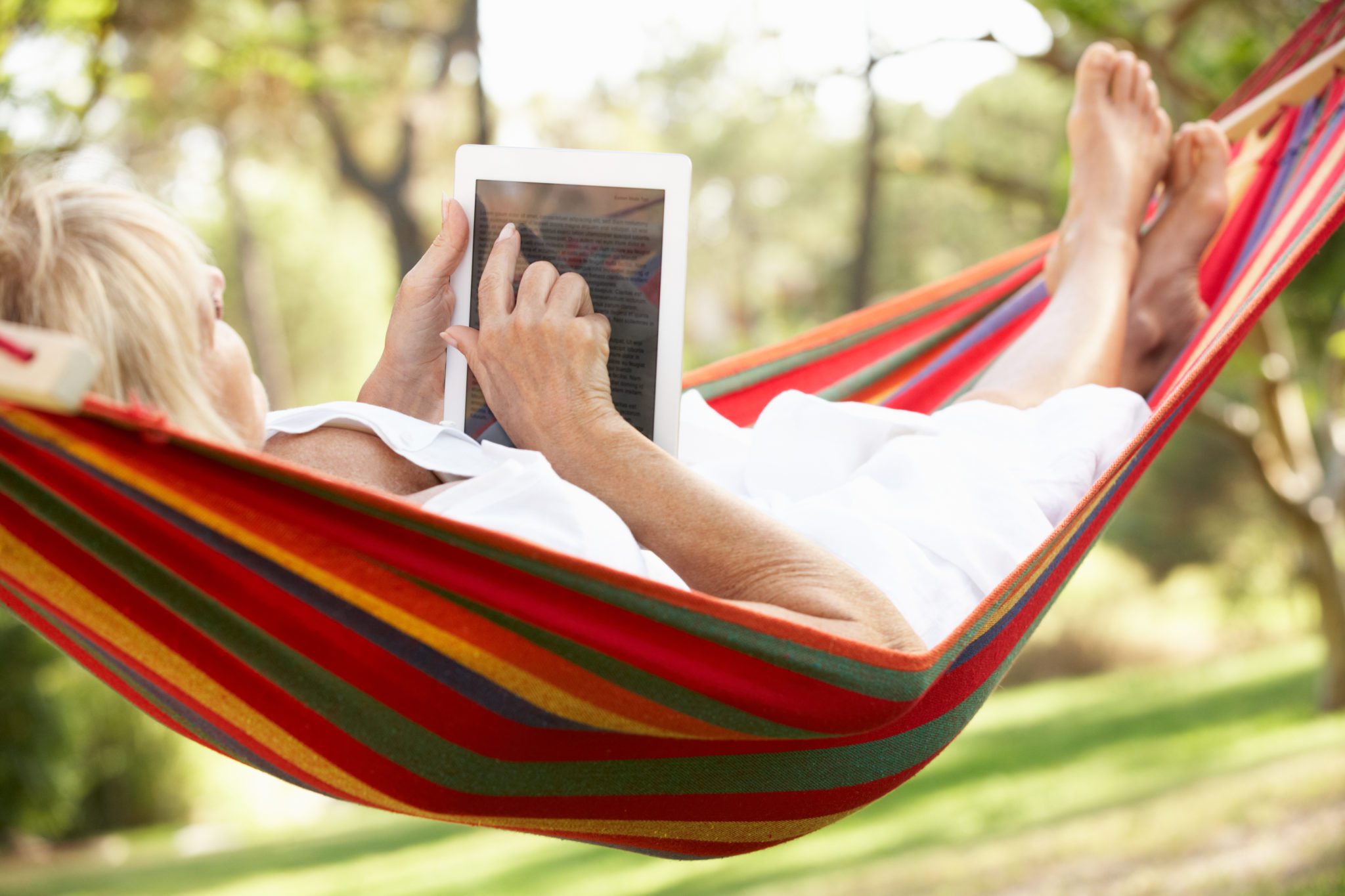 large - woman hammock ipad tablet