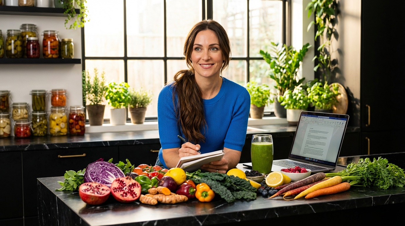 woman studying happy computer health coach